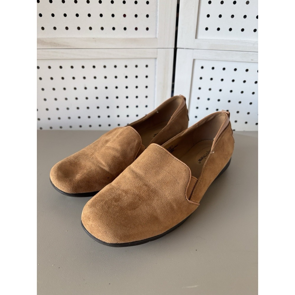 Comfort View Lex Flat Loafers Shoes Brown Camel Women's 9W Slip On Faux Suede